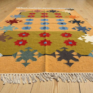 Alfombra Kilim de Lana Hecha a Mano, Tejido Plano Abstracto y Colorido, Antideslizante, Ecológica, Antibacteriana, Estilo Étnico Bohemio - Product Image 6