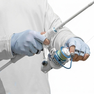 Fishing <b>Gloves</b> Half Finger Light Blue Gray Synthetic Magnetic Closure Unisex All Seasons - Product Image 2