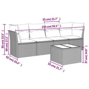 ชุดโซฟาลานบ้านหวายโพลีสีน้ำตาล 5 ชิ้นพร้อมชุดเบาะรองนั่งในสวน - Product Image 3
