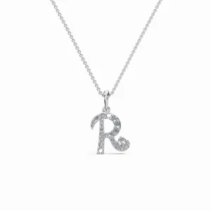 Collier pendentif lettre R en diamant de laboratoire très demandé avec chaîne à maillons en or blanc 18 carats, 24 pièces, prêt pour les fiançailles, pour femme - Product Image 5