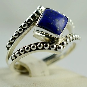 <b>Lapis</b> <b>Lazuli</b> <b>Ring</b> 925 Sterling Silver Handmade Boho Statement Promise Jewelry for Women Natural Cushion Shape Gemstone Jewelry - Product Image 6