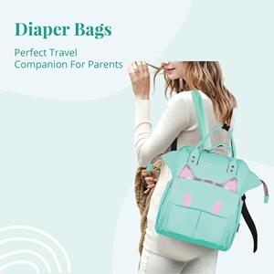 Polka Tots <b>Maternity</b> Backpack For Mothers Cat Style <b>Bag</b> - Sea Green - Product Image 3