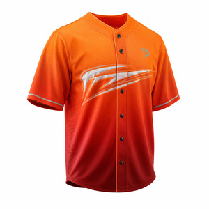 Maillot de baseball Heatwave pour garçons, manches courtes, en mesh, boutonné, dégradé orange-rouge, imprimé en relief sur le devant, antibactérien, été - Product Image 3