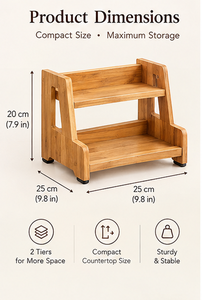 2 Tier Bamboo Spice Rack Organizer Modern Multifunctional <b>Kitchen</b> Countertop Seasoning Storage Shelf <b>Pantry</b> Cabinet Holders - Product Image 3