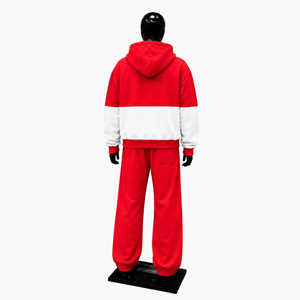 Red <b>White</b> Color Block Tracksuit <b>Men</b> Full Zip Hoodie With Matching <b>Jogger</b> Pants Premium Two Piece Athletic Set Modern Streetwear - Product Image 2