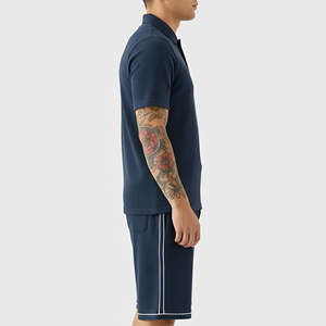 Ensemble court pour homme en coton 100% de poids moyen, logo imprimé sur mesure, streetwear, survêtement de jogging 2 pièces contrasté - Product Image 2