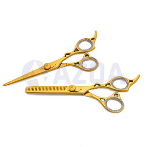 Gold Coated Stainless Steel Hair Cutting and Thinning Scissors <b>Set</b> with Barber Razor and Storage Case - Product Image 5