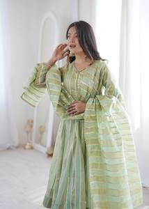 Traje Anarkali a Rayas Premium para Mujer, Conjunto de Kurta con Tejido Zari para Fiesta, con Dupatta, Vestido Étnico Tradicional Festivo - Product Image 1
