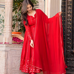 Hermoso conjunto de traje Anarkali bordado para fiestas, talla XS Anarkali con Dupatta y pantalón - Product Image 1