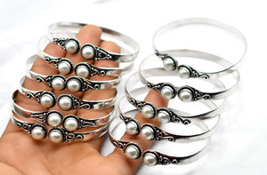 Rose Quartz, Moonstone, Malachite And Other Gemstone Silver <b>Bangles</b>, 925 Sterling Silver, Gemstone <b>Bangle</b>, Handmade <b>Bangles</b> - Product Image 5