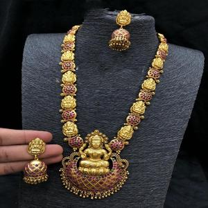24-Inch Handcrafted Nagas Style Long Haram Necklace Set-Luxury Bridal Jewelry with Zircon & Pearl Gold Plated - Product Image 1