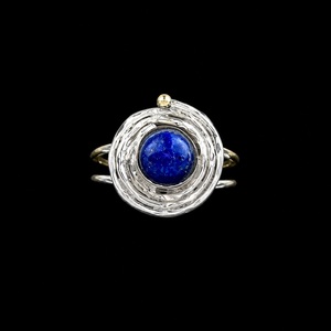 Handmade <b>Lapis</b> <b>Lazuli</b> Round <b>Ring</b> 925 Sterling Silver Spiral Double Band Bohemian Jewelry for Women - Product Image 2
