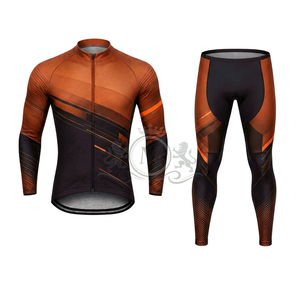 Ensemble de maillot de cyclisme pour hommes, manches longues, orange et noir, vêtements de vélo de route respirants à séchage rapide - Product Image 1