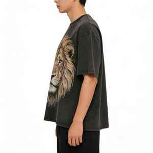 Camiseta personalizada para hombre, extragrande, negra, de algodón, con estampado animal, diseño natural, a la moda. - Product Image 5