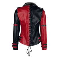 Veste en cuir de vache unisexe noire et rouge, style rock punk vintage, col mandarin, faite à la main, personnalisée, Brando Motorbike, écologique.