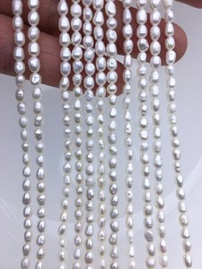Perlas de Arroz Ovaladas Blancas AA, Perlas de Agua Dulce de 3-3.5mm 4-5.5mm, Cultivadas Naturales, Hilo Completo para Fabricación de Joyería al por Mayor - Product Image 3
