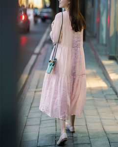 Women Solid Color Cotton Maxi Dress Regular Fit Casual Summer Dress Short Sleeve Button Back Sweet Natural Plain Dyed - Product Image 3