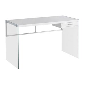 Scrivania per Computer da Ufficio Contemporanea da 48 Pollici con Laminato Bianco Lucido e Cassetti Portaoggetti in Vetro Temperato Trasparente - Product Image 2
