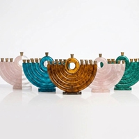 Ménorah en résine rose dorée, décorée de motifs dorés, bicolore, faite à la main, durable, de luxe, pour la Hanouka, Noël, décoration de la maison, centre de table, bougie