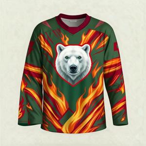 Jersey de Hockey sobre Hielo Sublimado para Hombre, Manga Larga, Cuello en V, Poliéster que Absorbe la Humedad, Estampado Animal, Corte Regular - Product Image 1