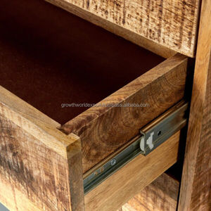 Meuble bar en bois style loft urbain avec base en métal industriel, finition chêne rustique, coffre de rangement pour spiritueux - Unité à 4 tiroirs - Product Image 5