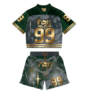Ran Global Collective Unisex Streetwear <b>Crop</b> <b>Top</b> and Shorts Set Sublimation Print Geometric Design 99 Numbered Summer Wear - Product Image 6