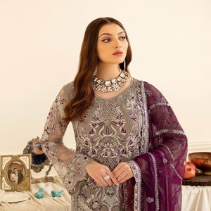 Designers pakistanais brodés en organza Shalwar Kameez costumes 3 pièces vêtements quotidiens décontractés pour femmes Kurti Lehenga pour les fêtes de filles - Product Image 5