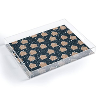 Plateau de service et de rangement imprimé en acrylique avec poignées en laiton, design moderne et luxueux, organisateur de cuisine individuel pour thé et vaisselle