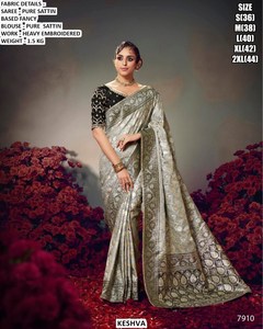 Sari Banarasi traditionnel Ishaani en or rose pour les occasions festives et hivernales, sans plis et anti-humidité - Product Image 2