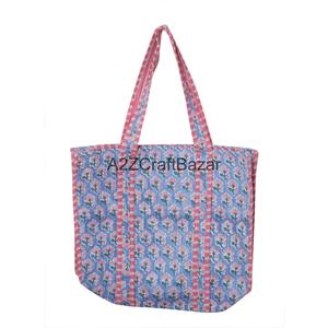 Sac fourre-tout écologique pour femmes, en coton floral imprimé à la main, matelassé, à longues poignées, grand format, style bohème, pour les fêtes et l'usage quotidien - Product Image 4
