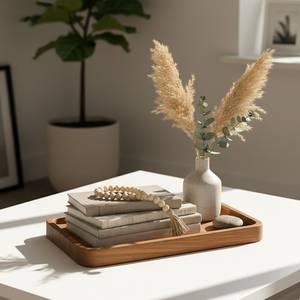 Acacia Wood Serving Tray <b>Rectangle</b> Handmade Wooden Tray <b>Coffee</b> <b>Table</b> Tray Rustic Kitchen Decor Catch All Tray Housewarming - Product Image 3