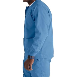 Blouse d'hôpital pour hommes, haute qualité, polyester et coton, manches longues, poignets tricotés, fermeture boutonnée sur le devant, 2 poches avant - Product Image 3