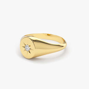Natural Brilliant Cut Solid Gold Plated Starburst Signet <b>Ring</b> <b>925</b> Sterling <b>Silver</b> Jewellery For Women And Girls Wear In Wedding - Product Image 4
