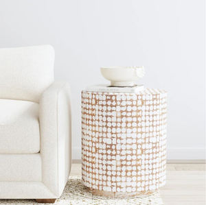 Tabourets cylindriques à grille de points ronds, mosaïque artisanale en nacre, petite table d'appoint pour la décoration du salon et de la chambre - Product Image 2
