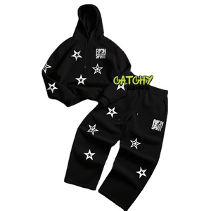 Ensemble de survêtement décontracté 2 pièces en coton 100% avec impression en relief, couleurs personnalisées, service OEM, vêtements de sport respirants, vente en gros - Product Image 3