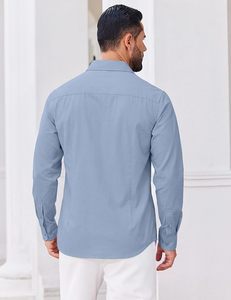 Camisas Casuales de Hombre con Botones, Manga Larga, Estilo Vintage, Camisa de Vestir de Mezclilla - Product Image 4