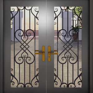 Portes extérieures en fer forgé de luxe, porte d'entrée en acier et verre sur mesure, design moderne et décoratif pour villa et maison résidentielle - Product Image 3