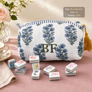 Bolsa de Maquillaje Personalizada con Estampado de Bloques 100% Algodón para Mujer |   Regalo para Despedida de Soltera |   Bolsa Cosmética Individual Bordada Personalizada | - Product Image 3