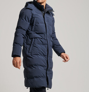 Men's <b>Long</b> Hooded Camouflage Cotton Puffer Jacket <b>Waterproof</b> Windproof Thick Winter <b>Coat</b> Solid Navy Blue Casual Zipper Closure - Product Image 1