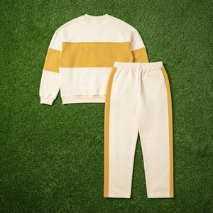 Conjunto de Sudadera y Pantalones Deportivos para Hombre, Cuello Redondo, Bloques de Color, Amarillo Crema, Ropa Casual Urbana, Logotipo Personalizado - Product Image 5
