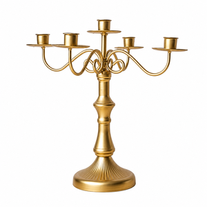 Candelabro de Lujo de 5 Brazos en Oro, Portavelas Metálico, Elegante Centro de Mesa para Bodas, Candelabro de Cinco Cabezas para Decoración de Mesa - Product Image 1