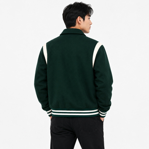 Veste de sport en twill pour homme, vert foncé, avec accents blancs sur le devant, broderie personnalisée, style preppy, respirante, coupe-vent, hiver - Product Image 5