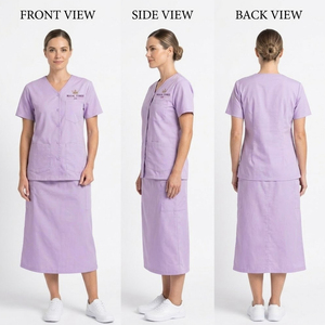 Women's <b>Doctor</b> Scrub Skirt Suit <b>Set</b> V Neck Short Sleeve Knitted Breathable Comfortable Customized Hospital Uniform - Product Image 1