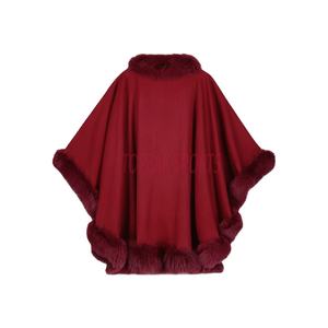 Cape d'hiver 2026 OEM de luxe élégante en cachemire rouge avec doublure en fourrure de renard pour femme, 100 % haute qualité, chaude et écologique - Product Image 2