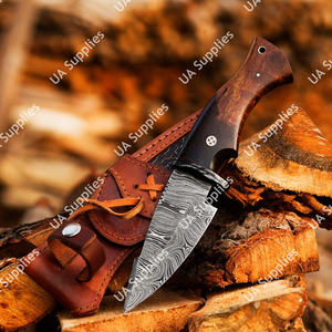 Couteau de camping à lame fixe en acier Damas fait main, manche en bois de rose, étui en cuir, qualité industrielle OEM ODM - Product Image 5