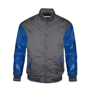 Blouson bomber color block pour homme, manches en cuir PU, boutons pression, col montant, style sportif - Product Image 1
