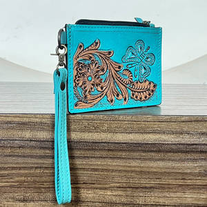 Nouveau design, mini portefeuille à poignet en cuir véritable, élégant motif floral et papillon turquoise, porte-monnaie et porte-cartes, pochettes pour femmes - Product Image 4