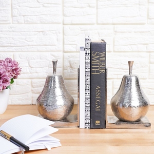 Luxury design shiny nickel plated Pear Bookend Set Unique Decorative Fruit Design Organizer Shelf Decor customization available - Product Image 6