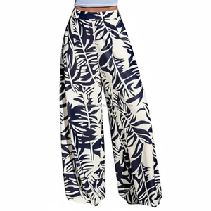 Pantalons palazzo pour femmes, taille haute, à fleurs, avec cordon de serrage, fabrication sur mesure, vente en gros - Product Image 3