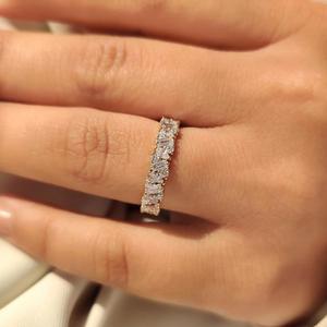 Emerald Marquise and Round Cut Lab Grown <b>Diamond</b> Eternity Band in 14K White Gold Wedding Anniversary Stackable <b>Ring</b> For Her - Product Image 4